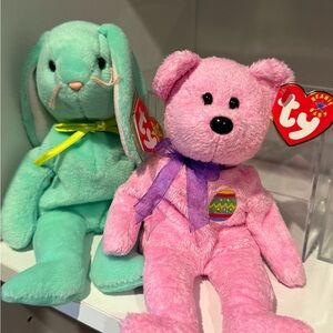 Ty Beanie Babies Pink and Green Plush Toy Set
